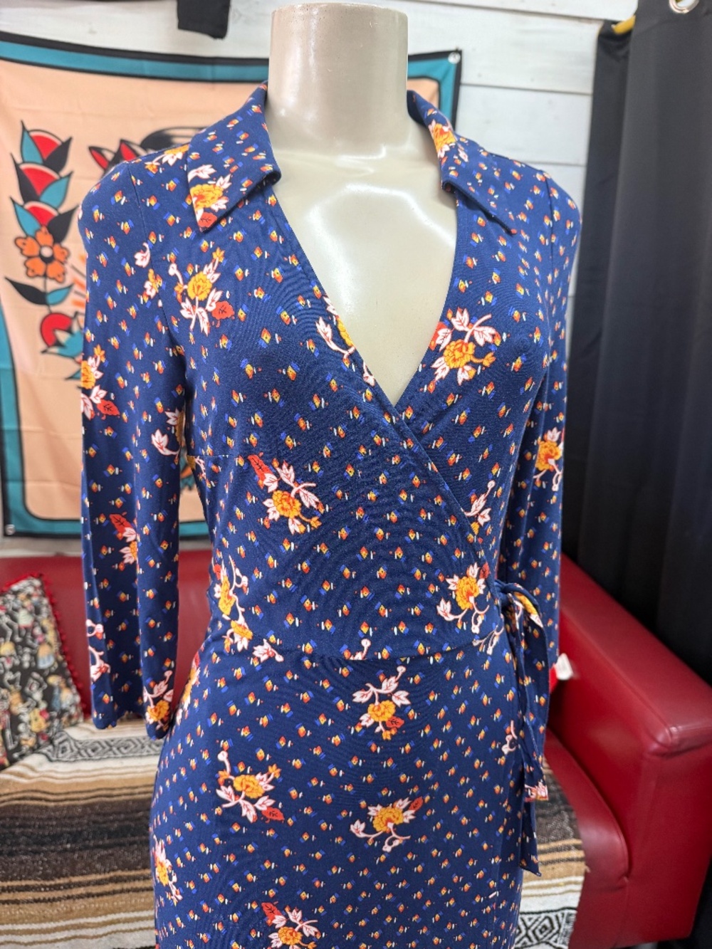 NWT ModCloth Blue Floral Maxi Wrap Dress Sz XS